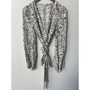 Boden Womens Tie Waist V-Neck Long Sleeve Wildflower Size 2 100% Viscose Top